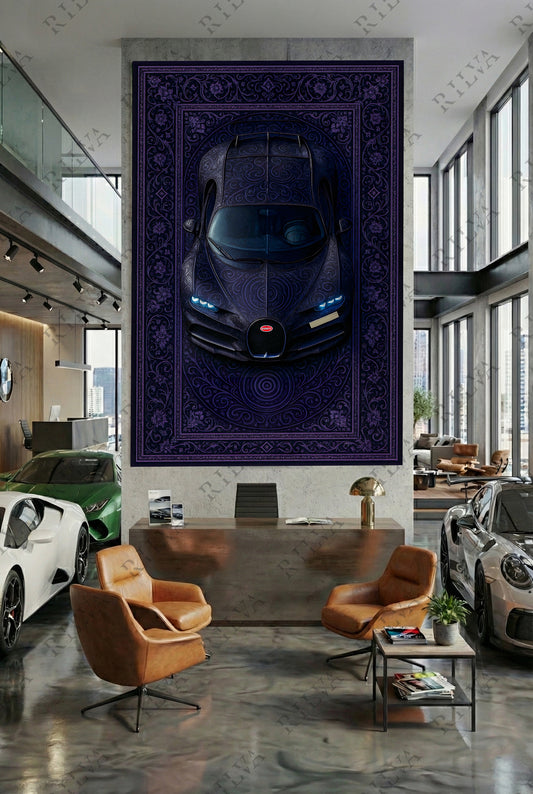 Bugatti Chiron Purple Car Rug Wall Tapestry - Retro Automotive Art