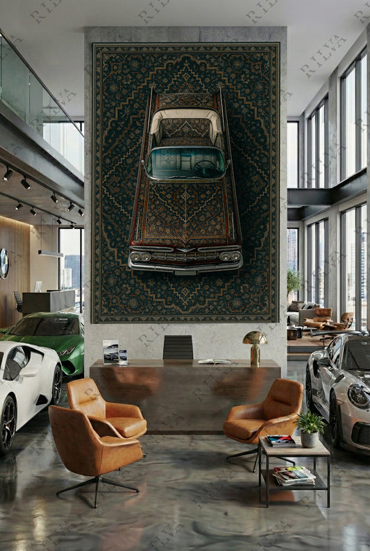 Impala Car Rug Wall Tapestry – Retro Persian Style Automotive Art