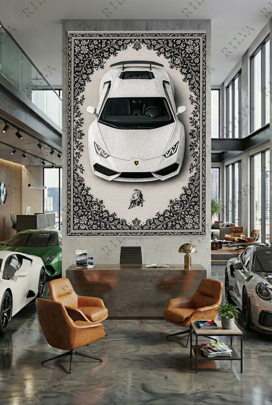 Lamborghini Huracán Car Rug Wall Tapestry - Retro Persian Style Art