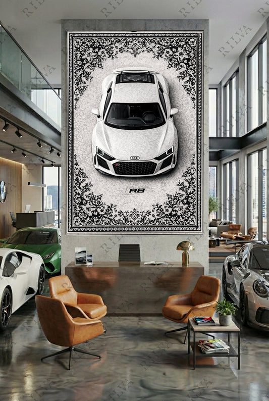 Audi R8 Car Rug Wall Tapestry – Retro Persian Style Automotive Art - Rilva Design