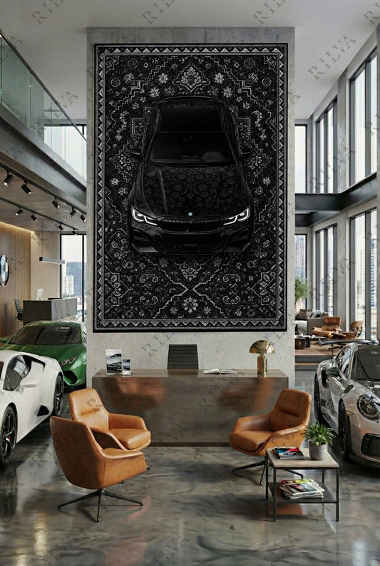 BMW F30 Car Rug Wall Tapestry – Retro Persian Style Automotive Art - Rilva Design