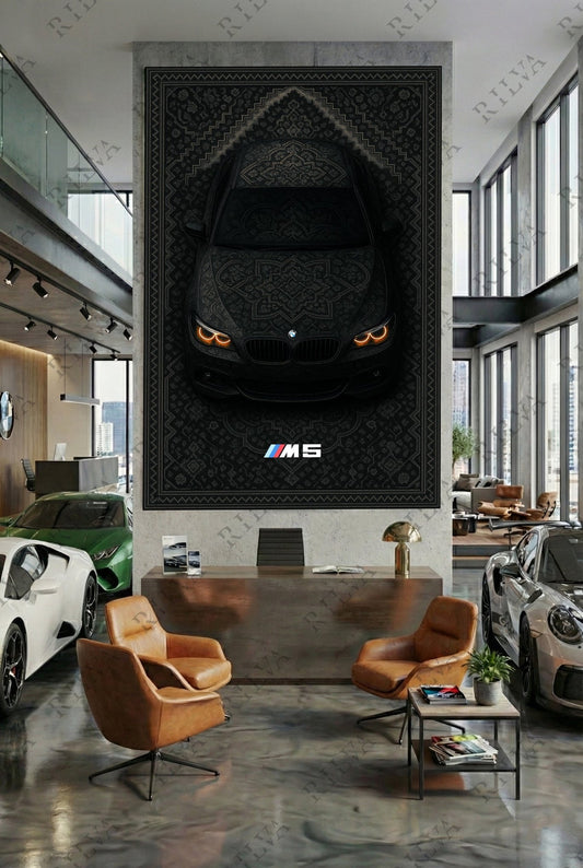 BMW M5 E60 Car Rug Wall Tapestry – Retro Persian Style Automotive Art - Rilva Design