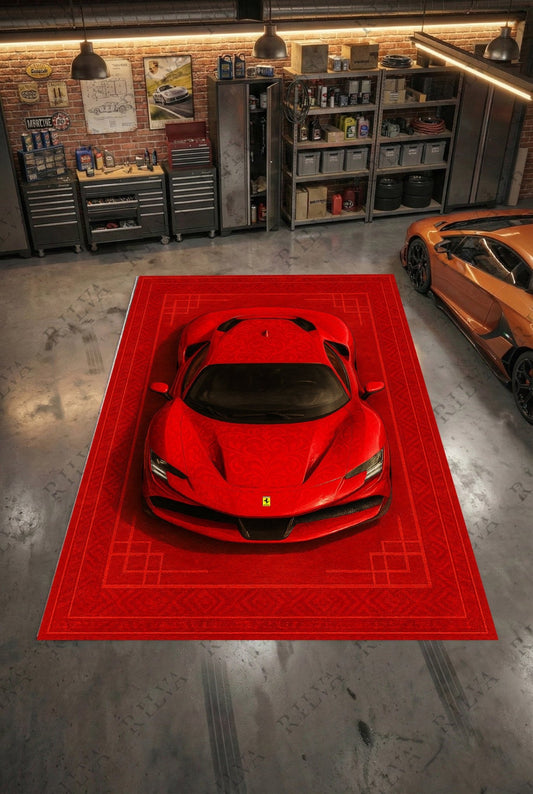 Ferrari SF90 Car Rug – Retro Scandinavian design Floor Rug | Exclusive Automotive Design - Rilva Design