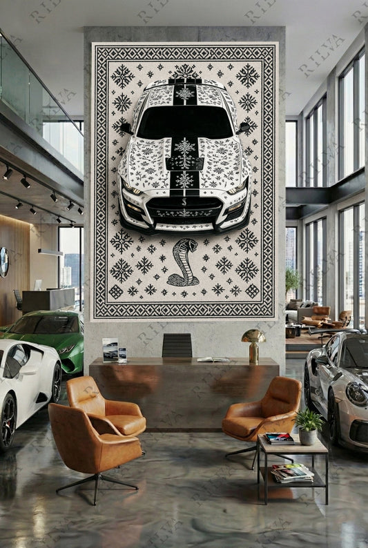 Ford Mustang GT500 Car Rug Wall Tapestry – Retro Scandinavian design Automotive Art - Rilva Design