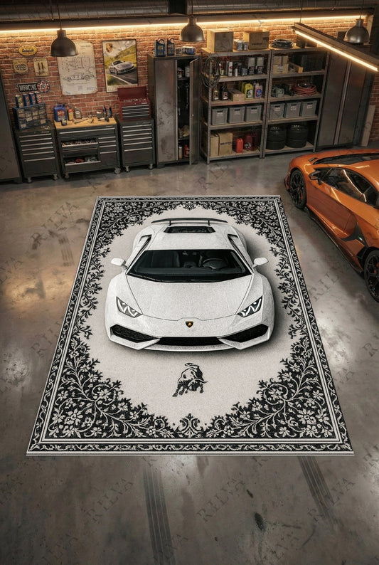 Lamborghini Huracán Car Rug – Retro Persian Style Floor Rug | Exclusive Automotive Design - Rilva Design