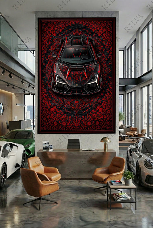 Lamborghini Revuelto Mansory Wall Tapestry - Retro Persian Style Art - Rilva Design