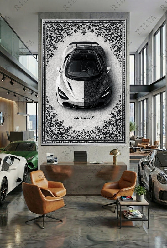 McLaren 720S Car Rug Wall Tapestry – Retro Persian Style Automotive Art - Rilva Design