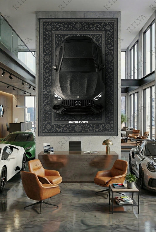 Mercedes AMG GT63 S Car Rug Wall Tapestry – Retro Persian Style Automotive Art - Rilva Design