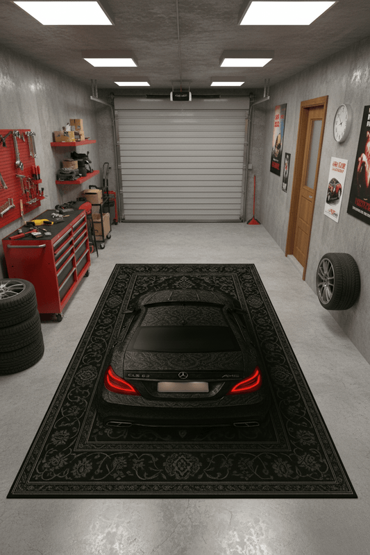 Mercedes CLS 63 AMG x Noir Elegance – Luxury Automotive Rug for Modern Interiors - Rilva Design