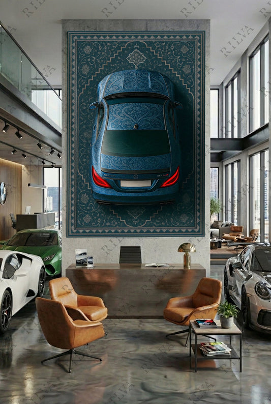 Mercedes CLS 63 S Car Rug Wall Tapestry – Retro Persian Style Automotive Art - Rilva Design
