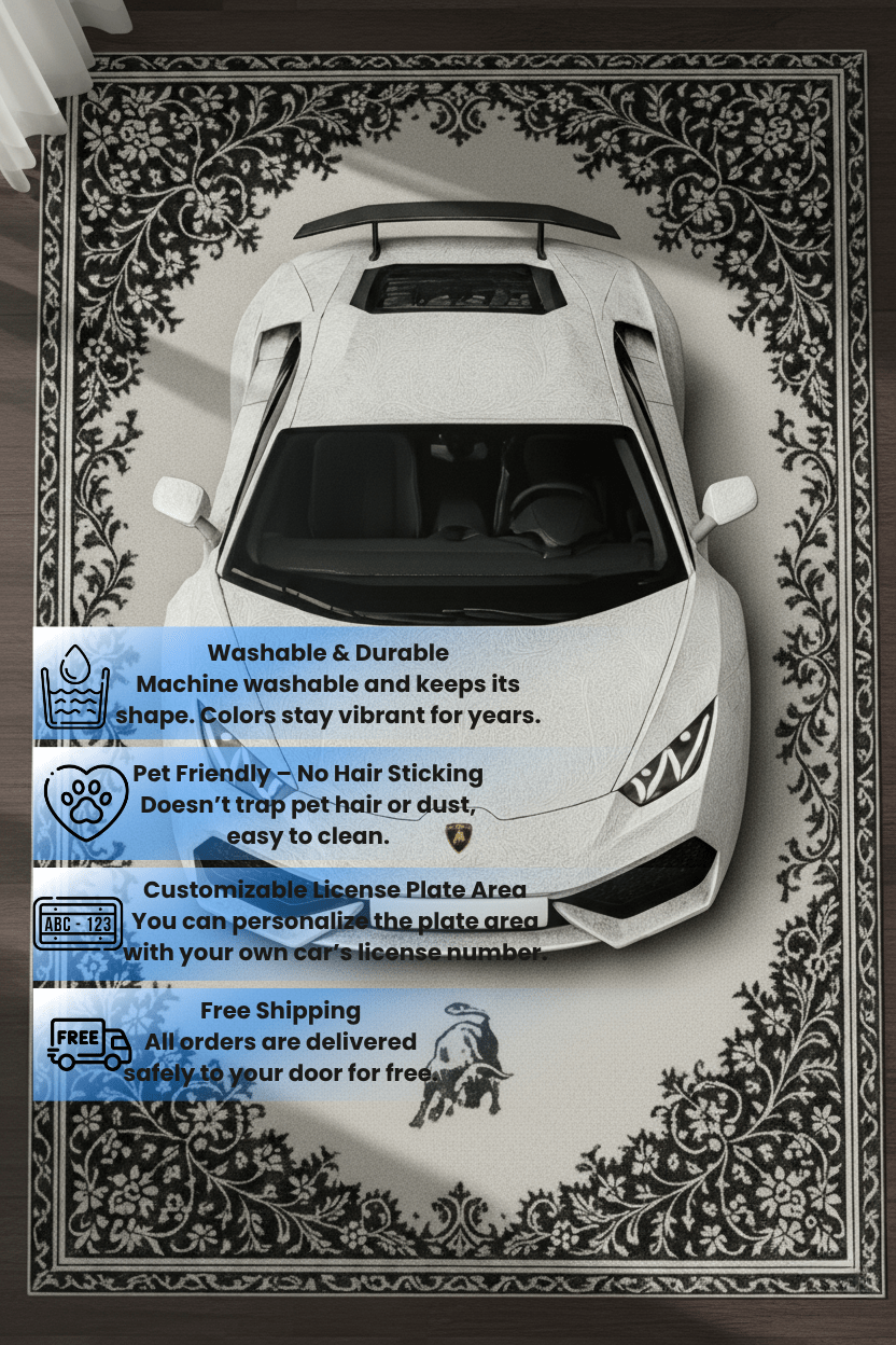 Bugatti Chiron Amber Car Rug - Exclusive Retro Persian Floor Rug - Auto Design - Rilva Design