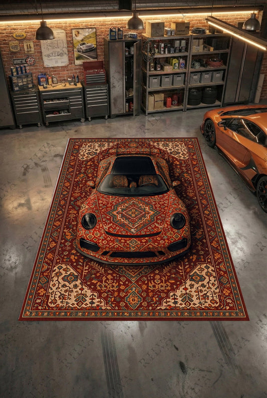 Porsche 911 Car Rug – Retro Persian Style Floor Rug | Exclusive Automotive Design - Rilva Design