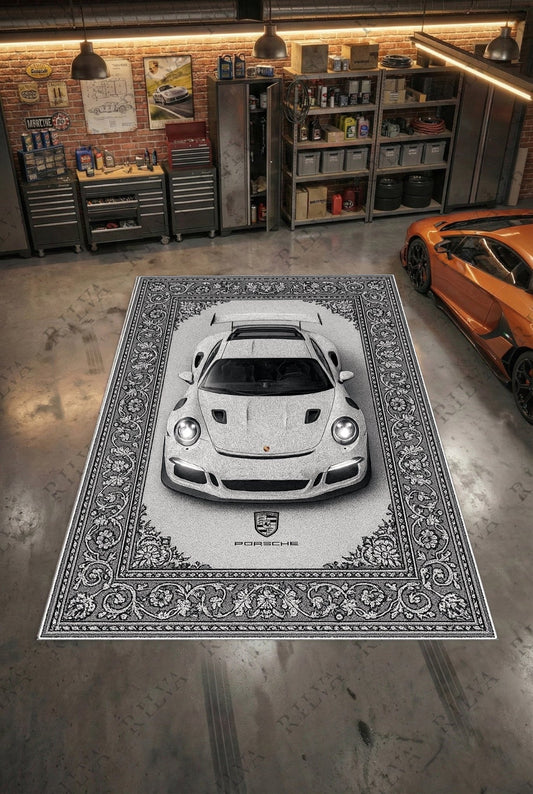 Porsche GT3 RS Car Rug – Retro Persian Style Floor Rug | Exclusive Automotive Design - Rilva Design