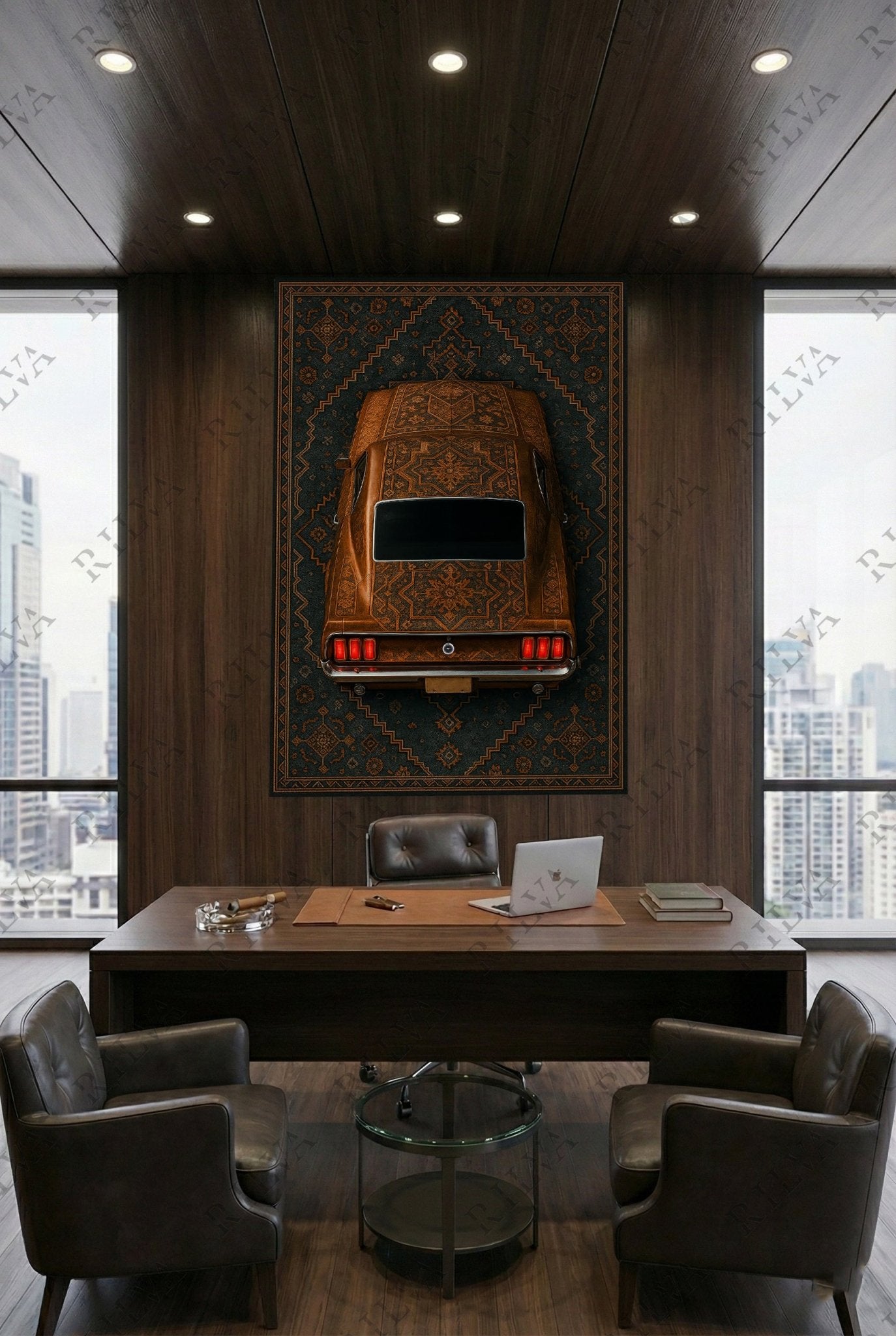 1969 Mustang Car Rug Wall Tapestry – Retro Persian Style Automotive Art - Rilva Design
