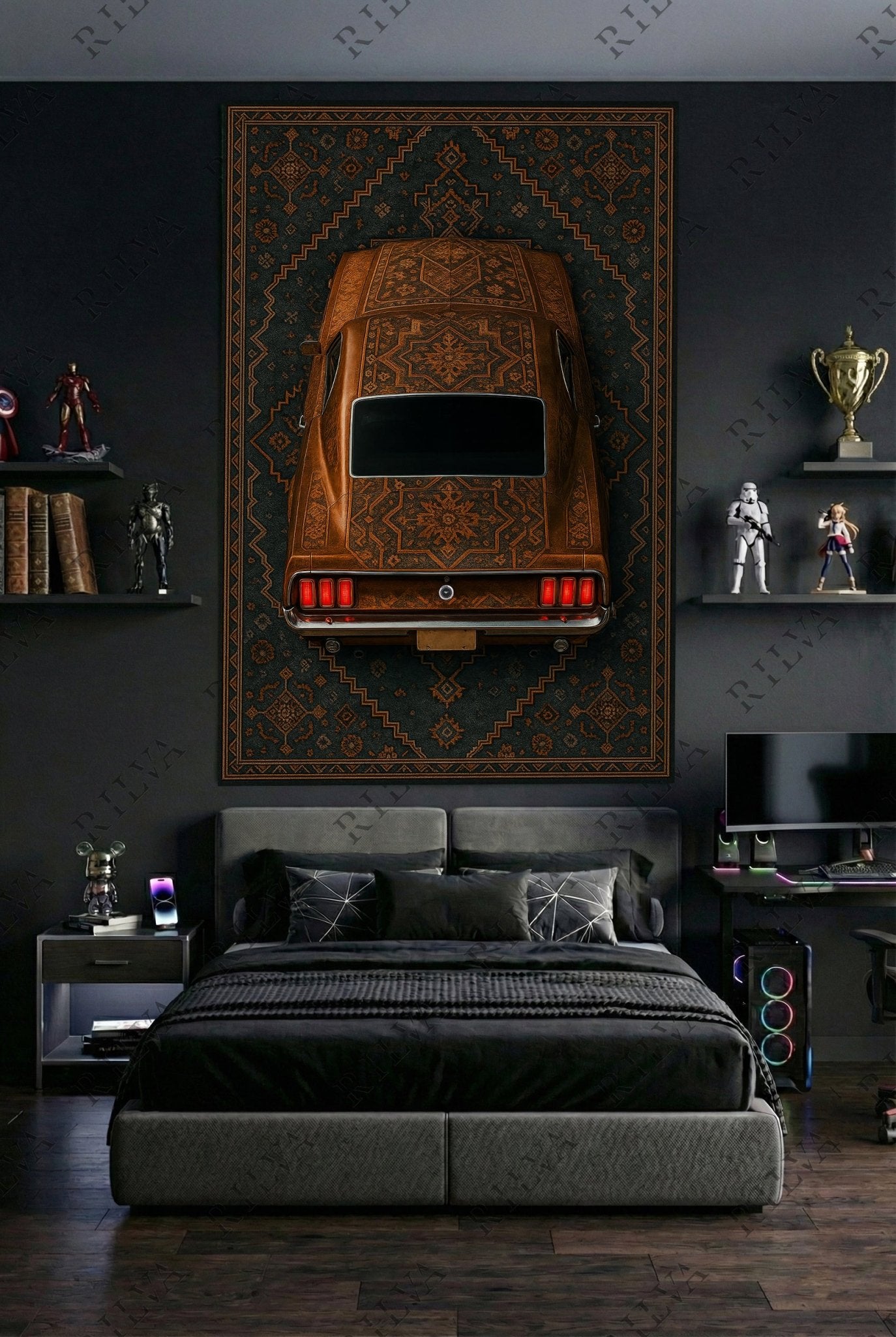 1969 Mustang Car Rug Wall Tapestry – Retro Persian Style Automotive Art - Rilva Design