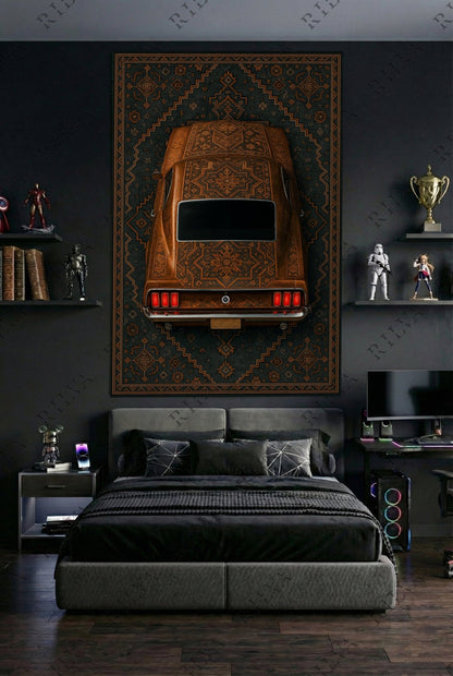 1969 Mustang Car Rug Wall Tapestry – Retro Persian Style Automotive Art - Rilva Design