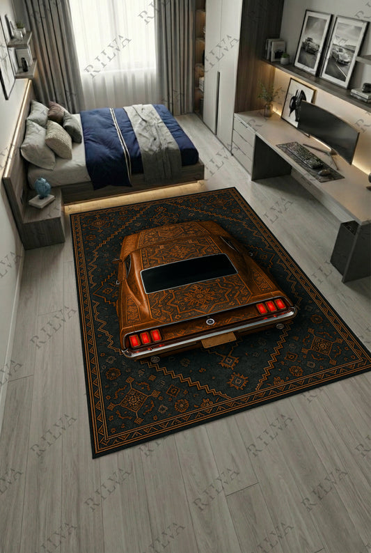 1969 Mustang Car Rug – Retro Persian Style Floor Rug | Exclusive Automotive Design