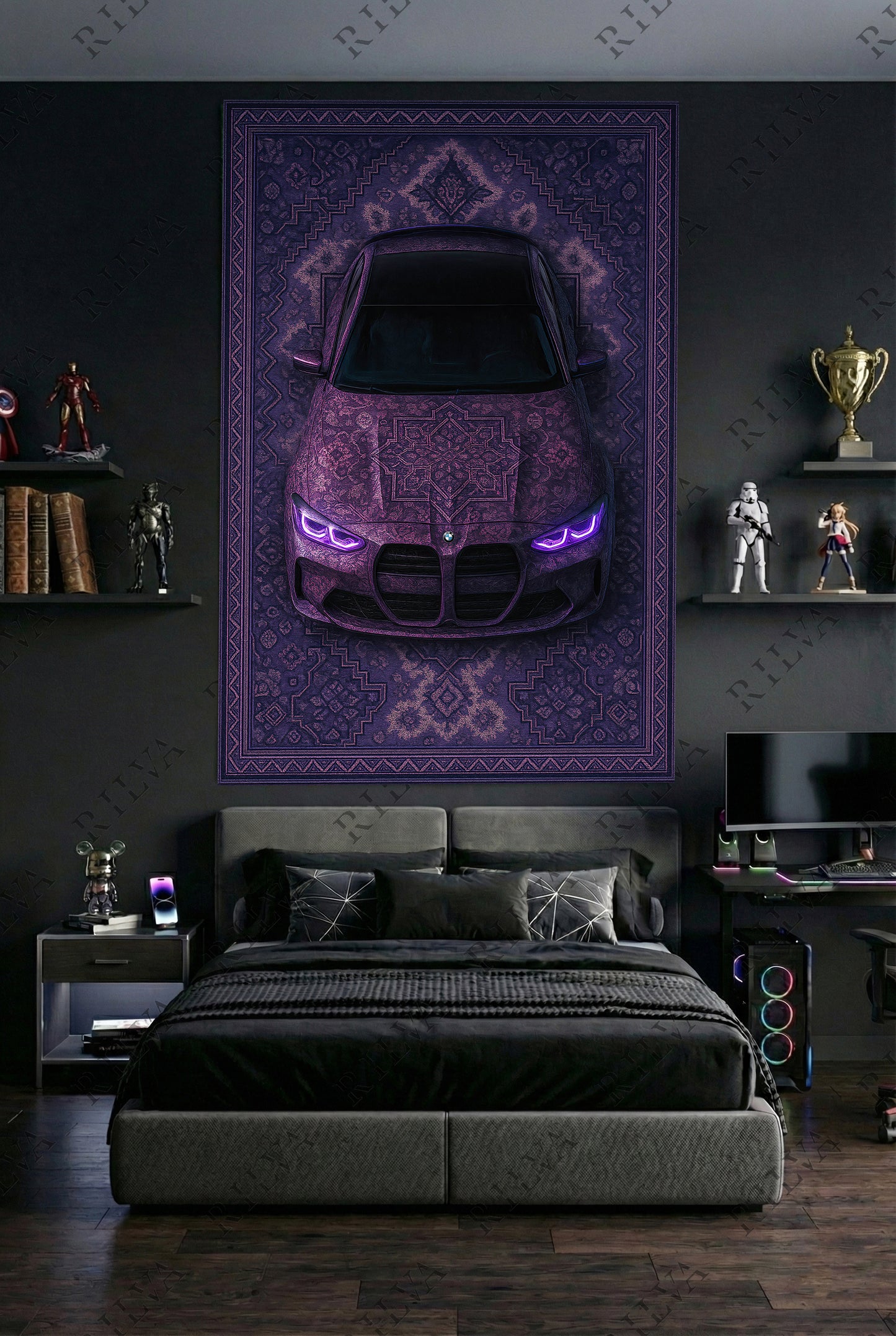 BMW M3 Car Rug Wall Tapestry – Retro Persian Style Automotive Art