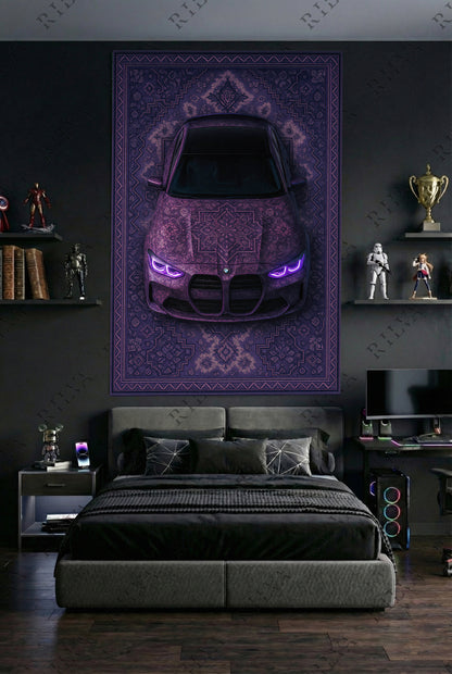 BMW M3 Car Rug Wall Tapestry – Retro Persian Style Automotive Art