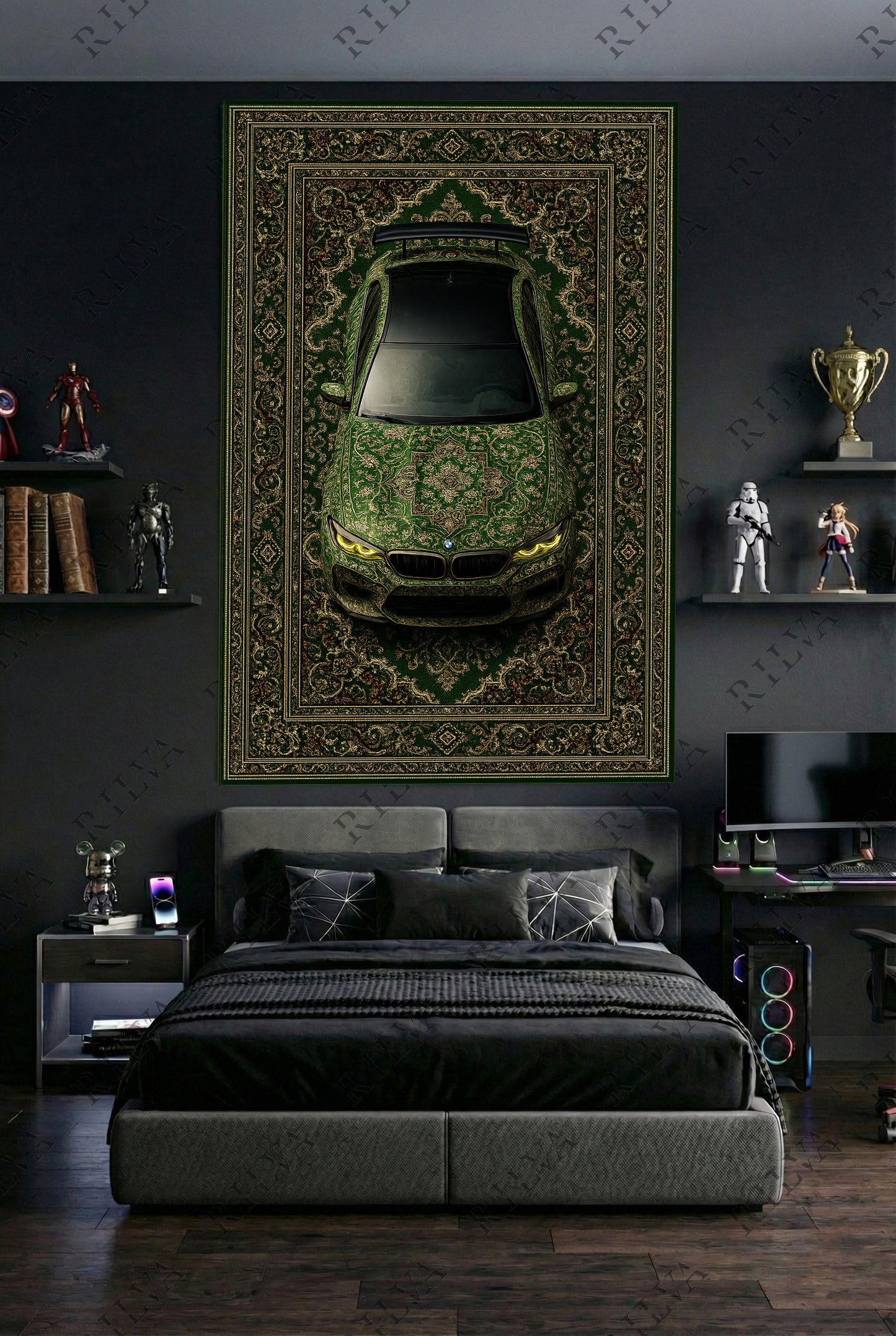 BMW M5 CS Car Rug Wall Tapestry – Retro Persian Style Automotive Art