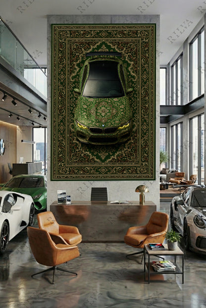 BMW M5 CS Car Rug Wall Tapestry – Retro Persian Style Automotive Art