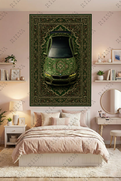 BMW M5 CS Car Rug Wall Tapestry – Retro Persian Style Automotive Art