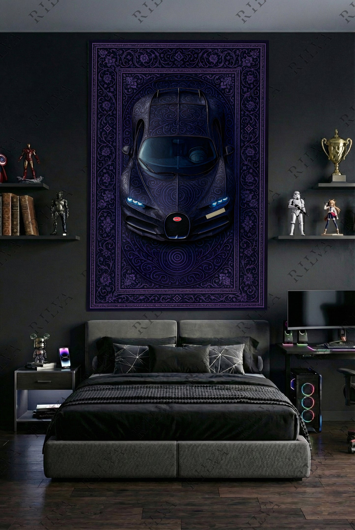 Bugatti Chiron Purple Car Rug Wall Tapestry - Retro Automotive Art