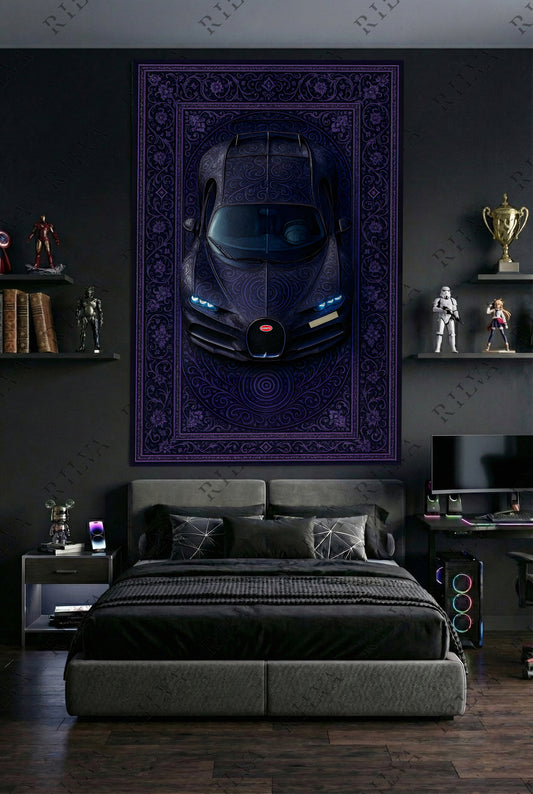 Bugatti Chiron Purple Car Rug Wall Tapestry - Retro Automotive Art