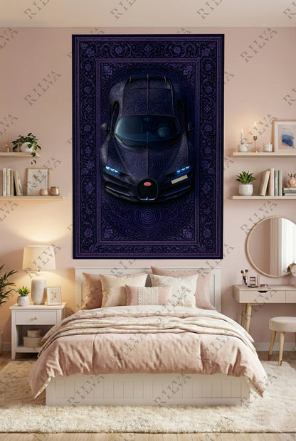 Bugatti Chiron Purple Car Rug Wall Tapestry - Retro Automotive Art