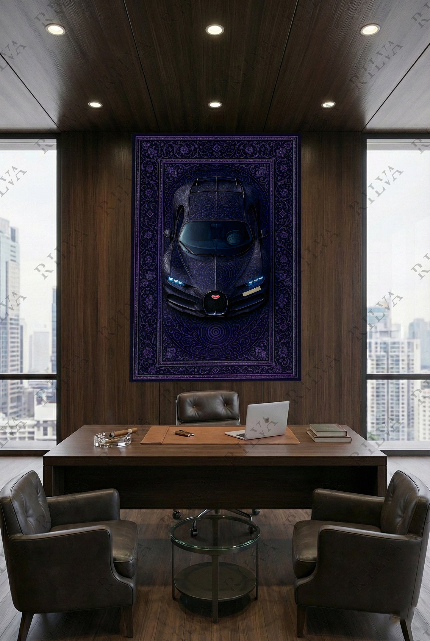 Bugatti Chiron Purple Car Rug Wall Tapestry - Retro Automotive Art