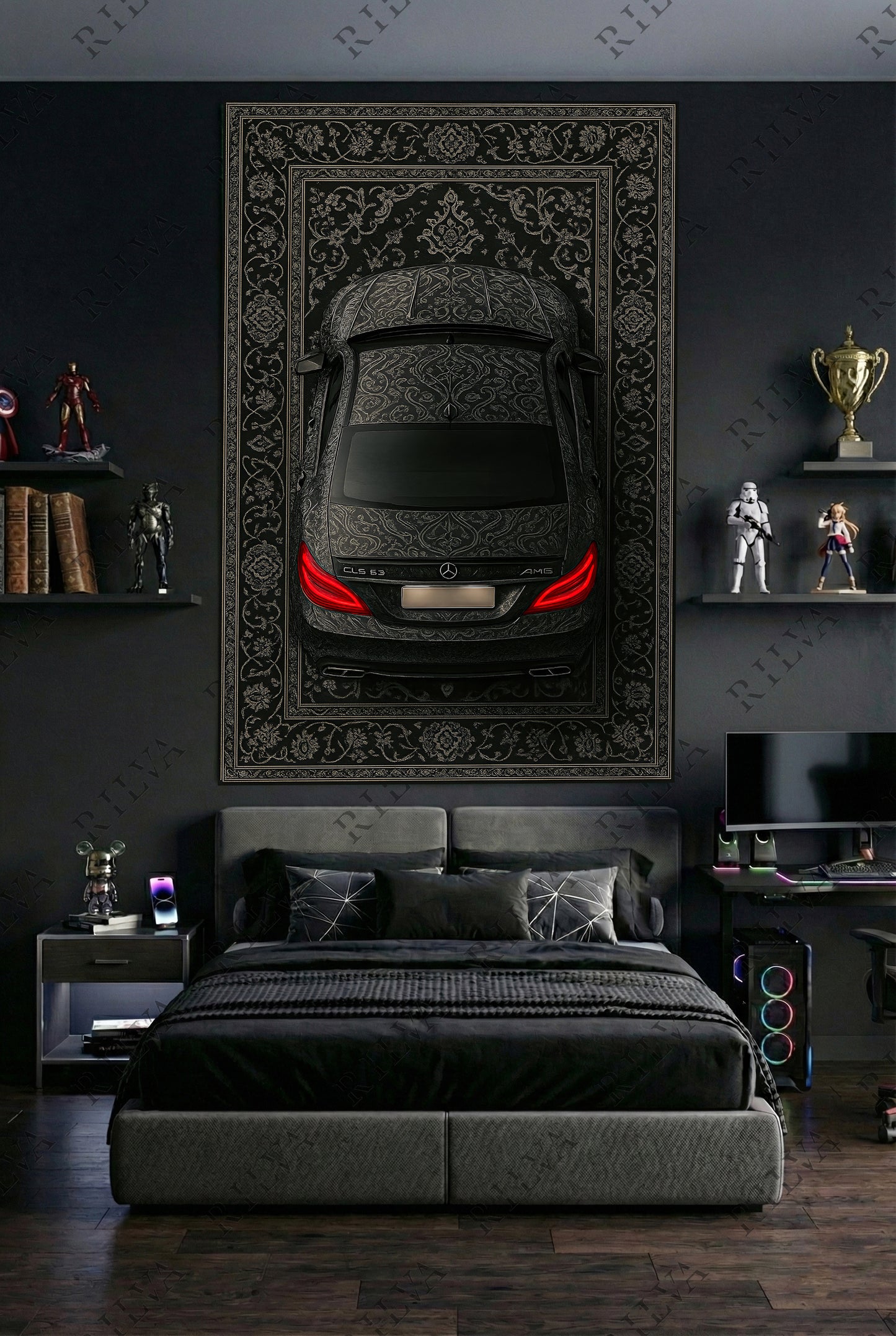 CLS 63 AMG Car Rug Wall Tapestry – Retro Persian Style Automotive Art