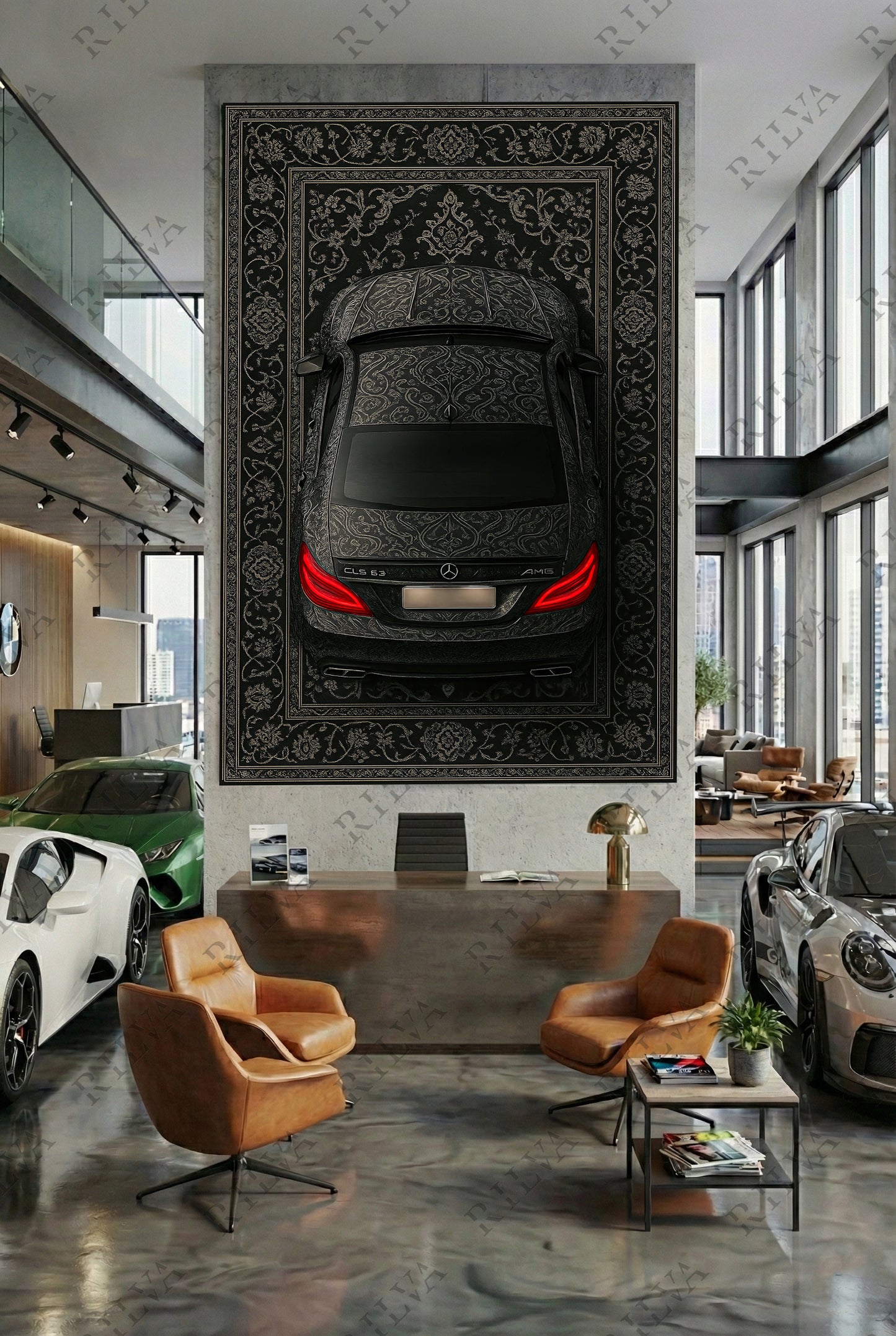 CLS 63 AMG Car Rug Wall Tapestry – Retro Persian Style Automotive Art