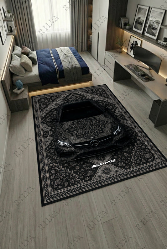 Mercedes E63 Car Rug – Retro Persian Style Floor Rug | Exclusive Automotive Design