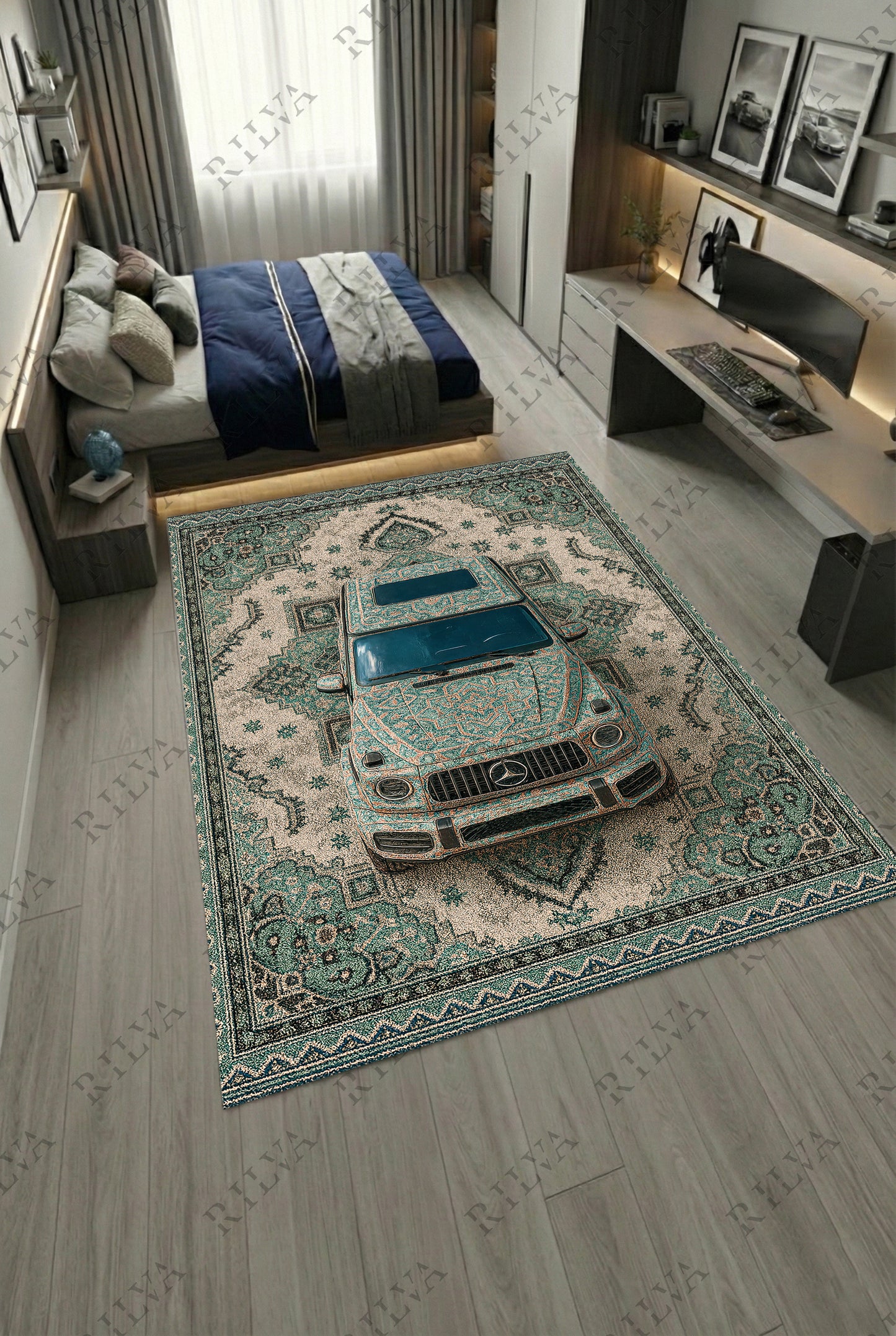 Mercedes G-Wagon Car Rug – Retro Persian Style Floor Rug | Exclusive Automotive Design