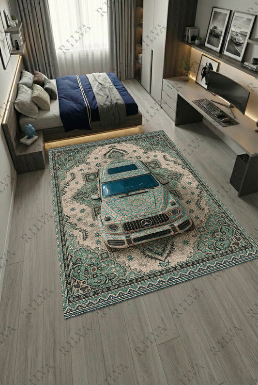 Mercedes G-Wagon Car Rug – Retro Persian Style Floor Rug | Exclusive Automotive Design