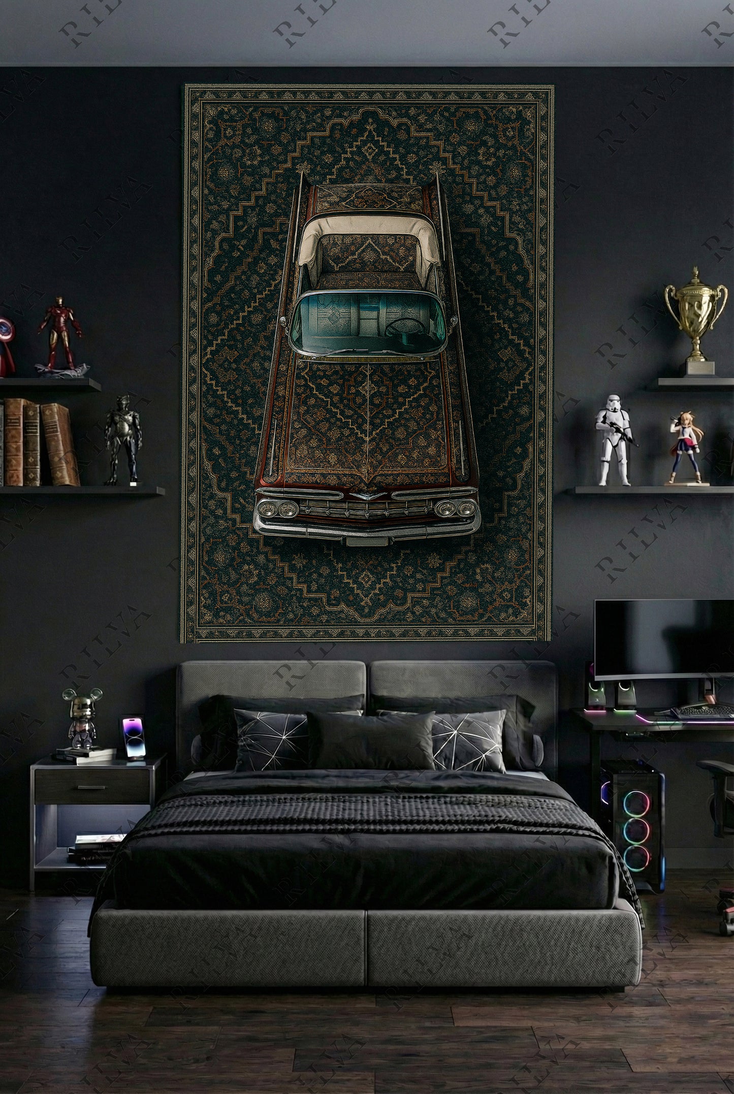 Impala Car Rug Wall Tapestry – Retro Persian Style Automotive Art