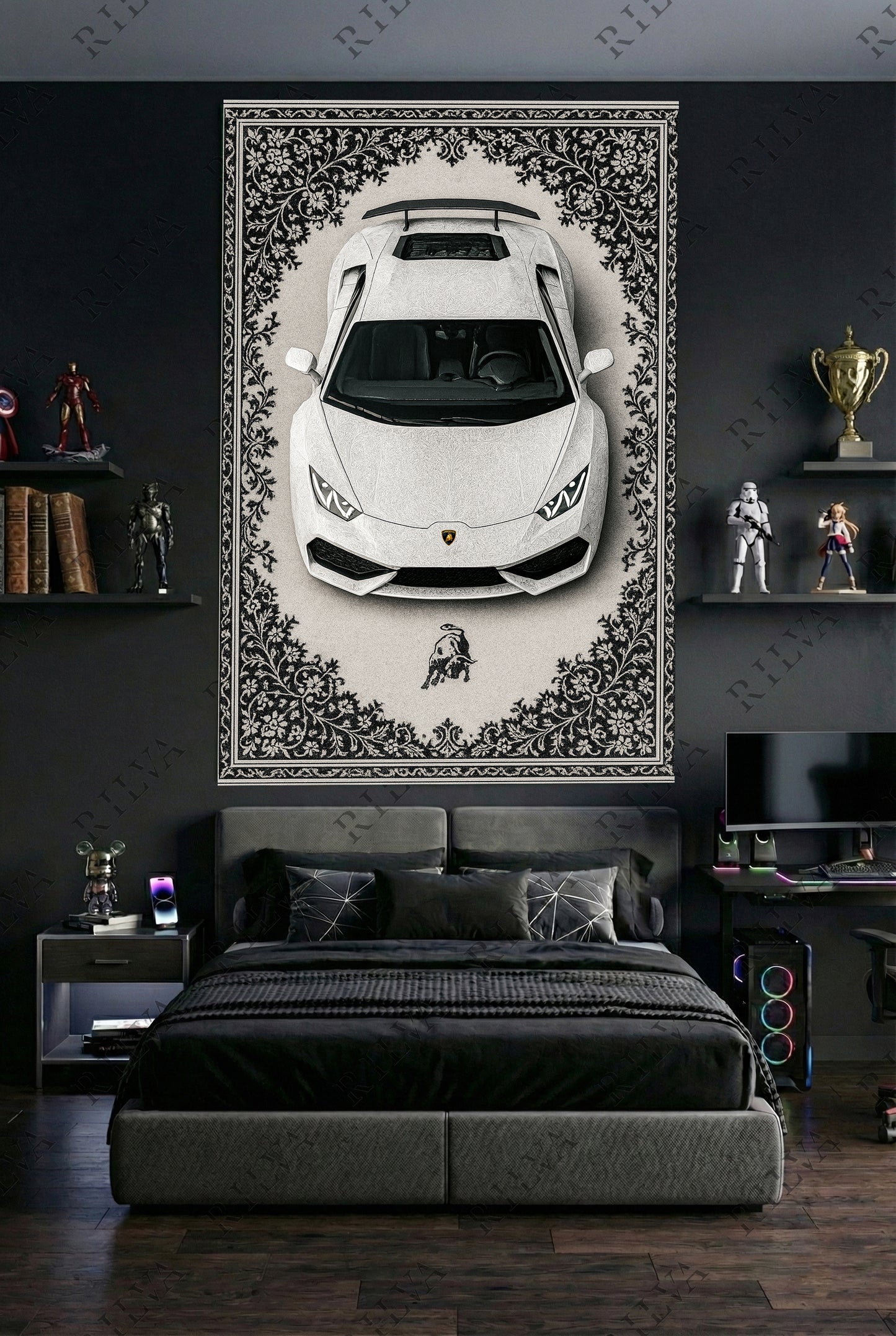 Lamborghini Huracán Car Rug Wall Tapestry - Retro Persian Style Art