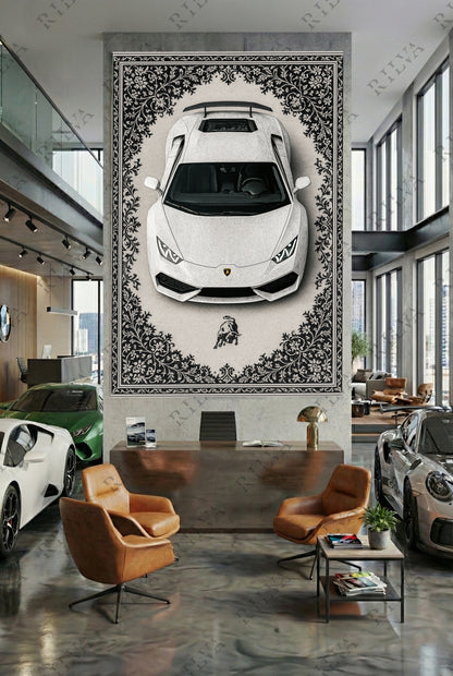 Lamborghini Huracán Car Rug Wall Tapestry - Retro Persian Style Art