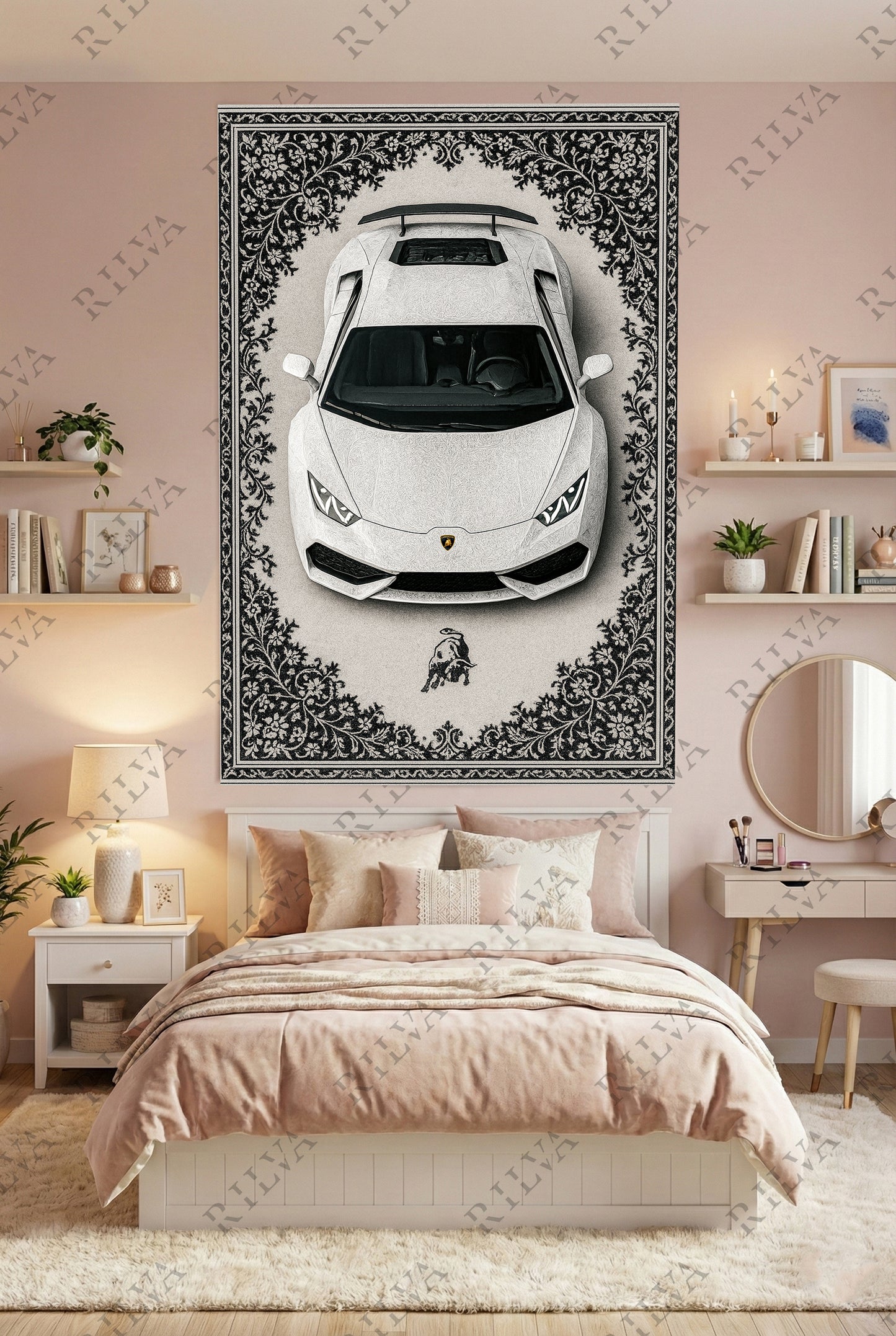 Lamborghini Huracán Car Rug Wall Tapestry - Retro Persian Style Art