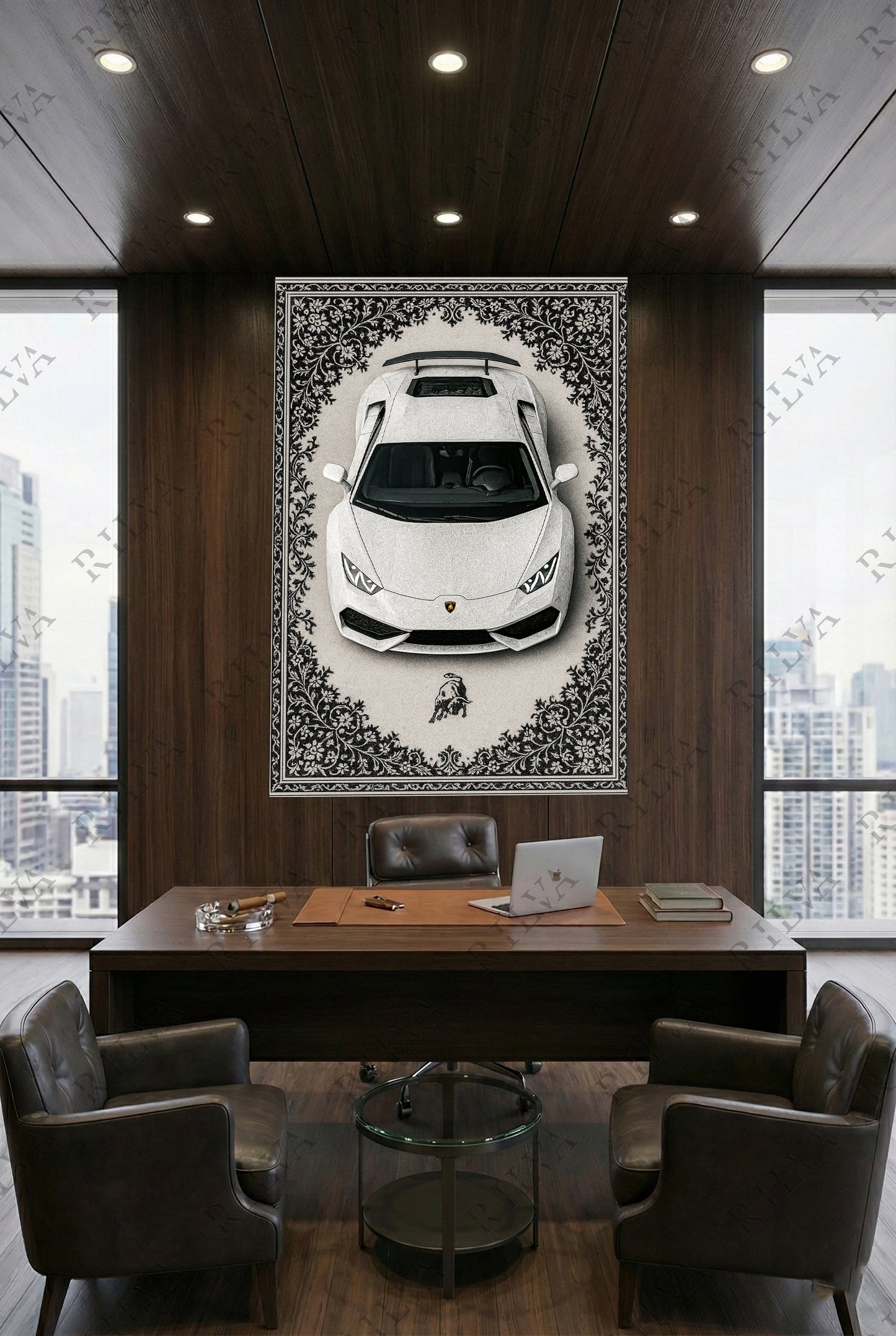 Lamborghini Huracán Car Rug Wall Tapestry - Retro Persian Style Art