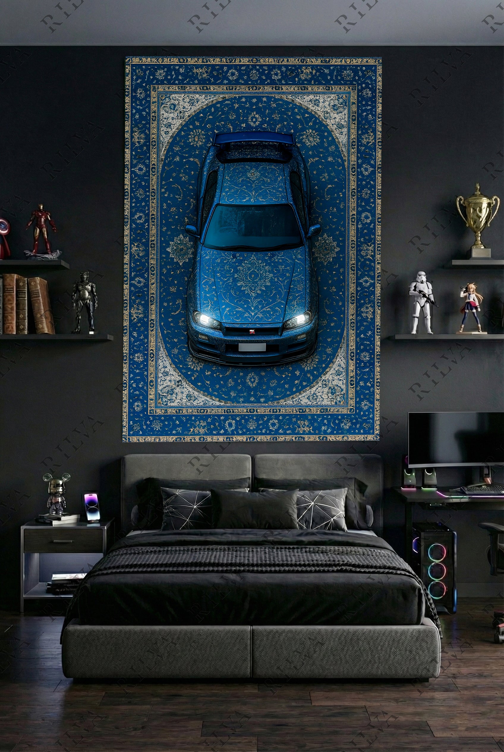Gt R R34 Rug Skyline R34 Car Rug Wall Tapestry - Retro Persian Style – Rilva Design