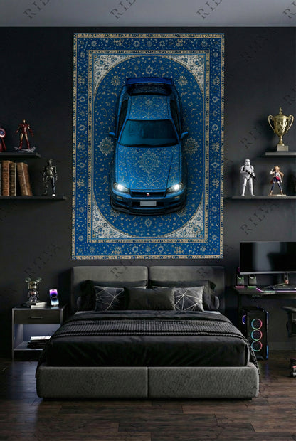 Skyline R34 Car Rug Wall Tapestry – Retro Persian Style Automotive Art