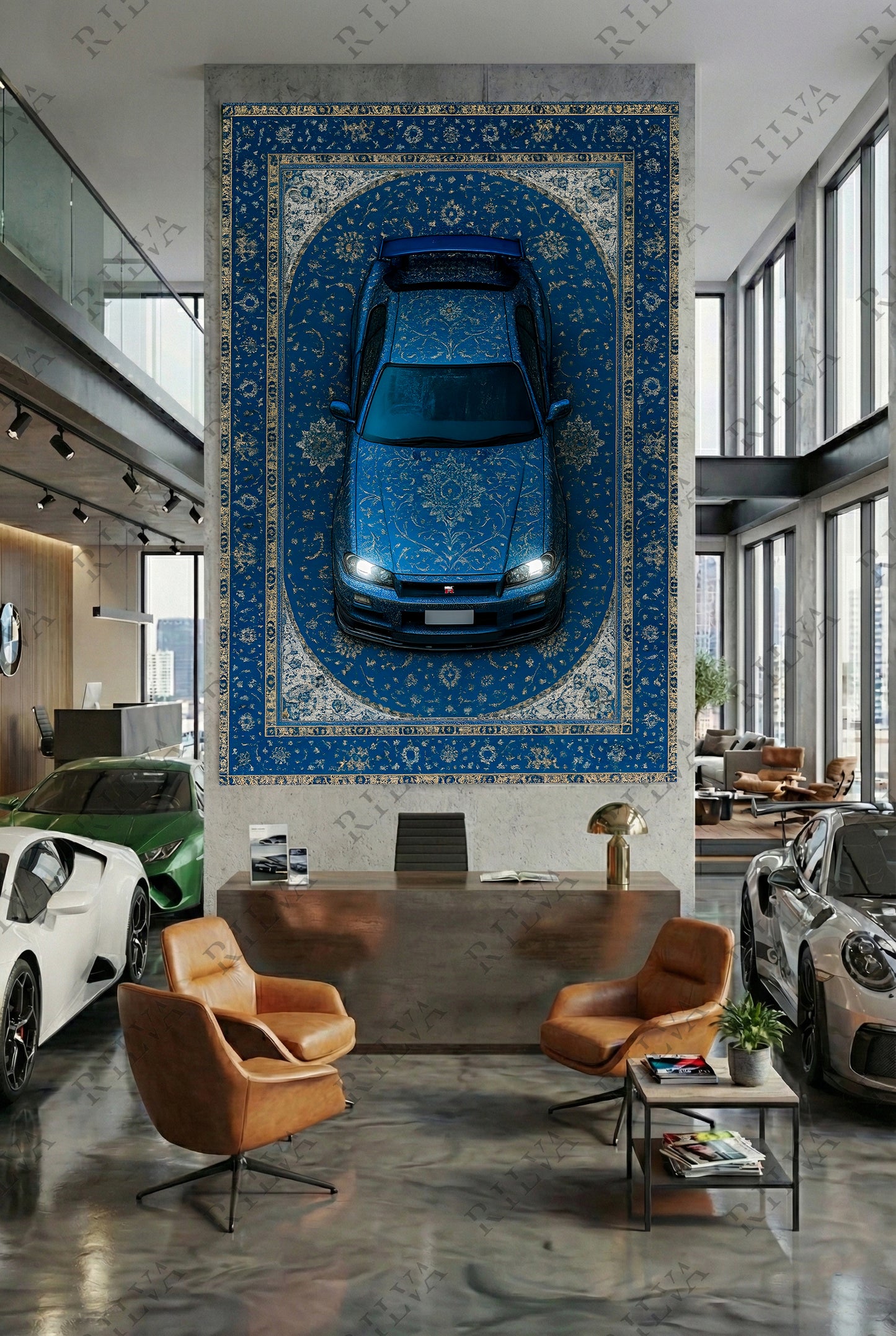Skyline R34 Car Rug Wall Tapestry – Retro Persian Style Automotive Art