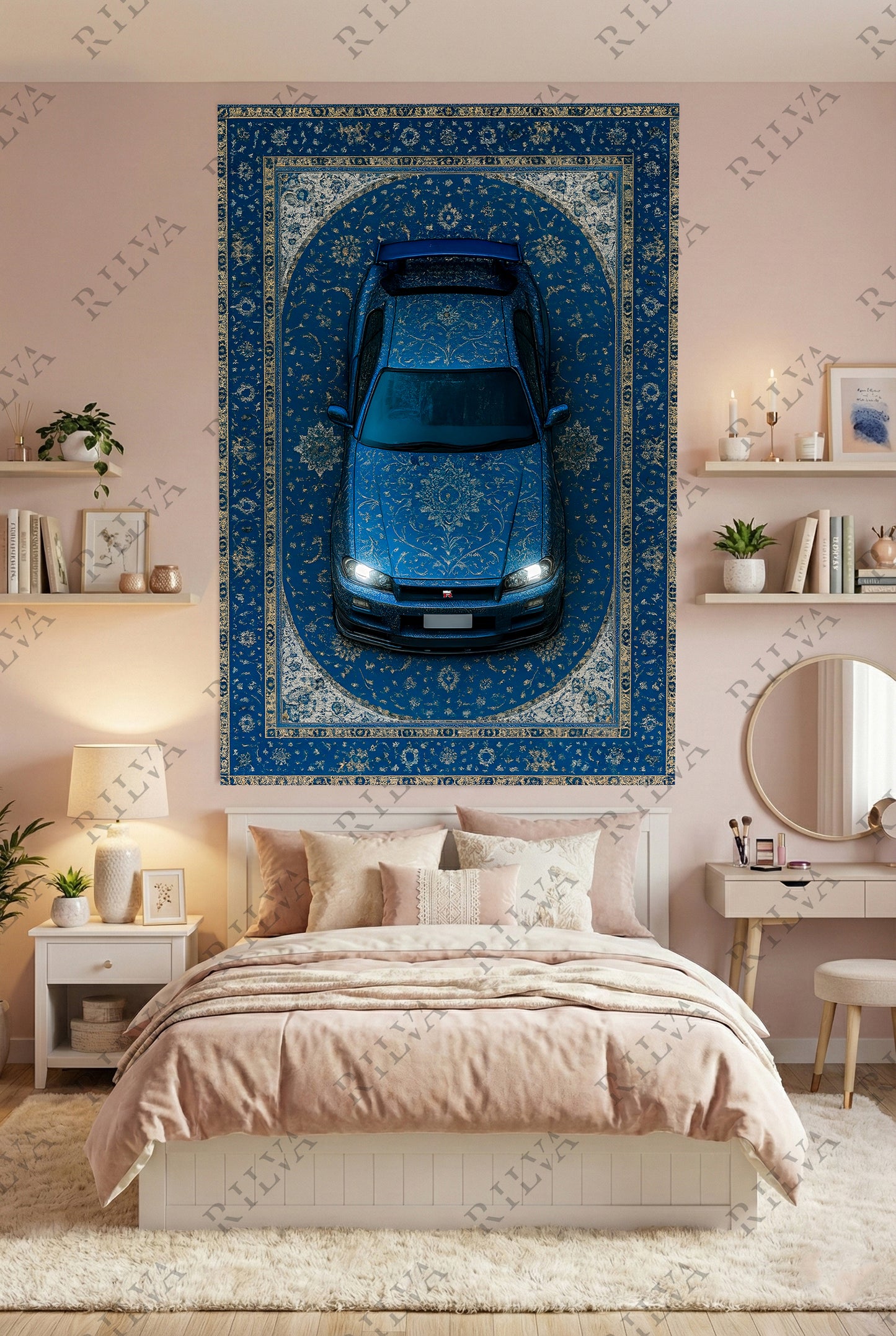 Skyline R34 Car Rug Wall Tapestry – Retro Persian Style Automotive Art