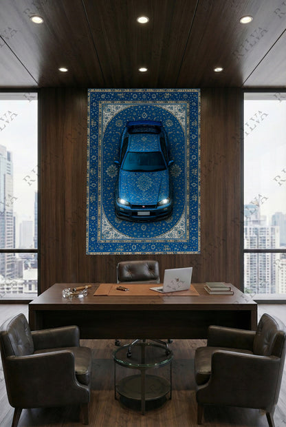 Skyline R34 Car Rug Wall Tapestry – Retro Persian Style Automotive Art