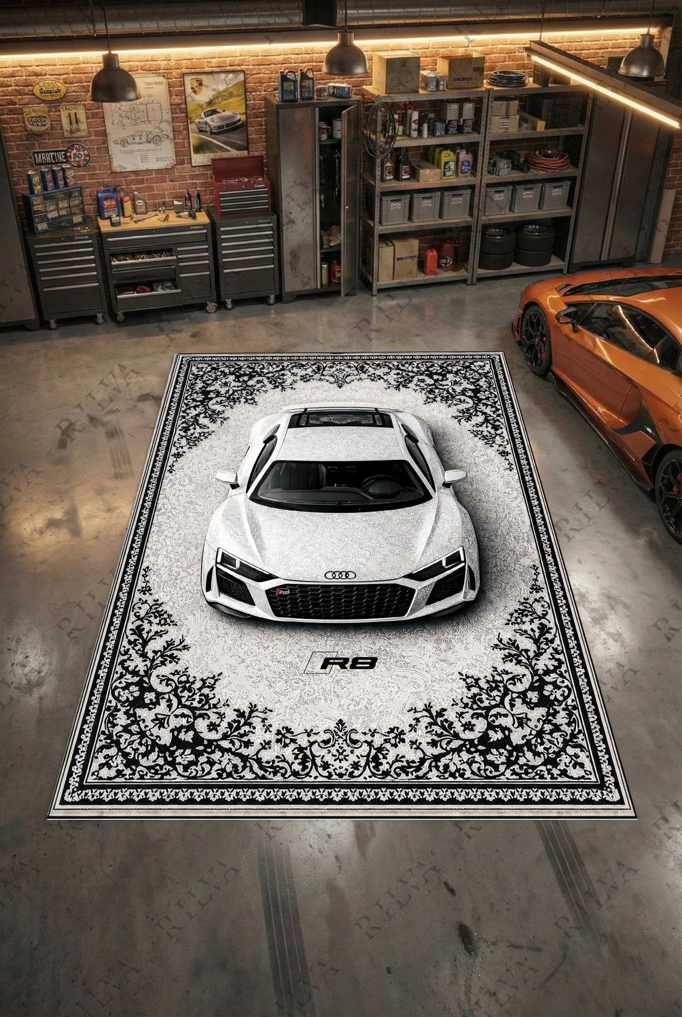 Audi R8 Car Rug – Retro Persian Style Floor Rug | Exclusive Automotive Design - Rilva Design