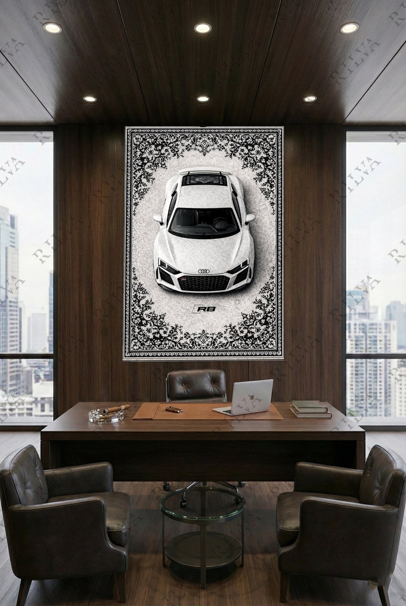 Audi R8 Car Rug Wall Tapestry – Retro Persian Style Automotive Art - Rilva Design