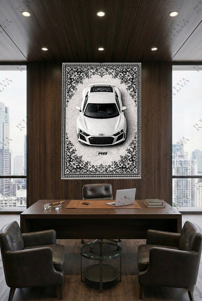 Audi R8 Car Rug Wall Tapestry – Retro Persian Style Automotive Art - Rilva Design