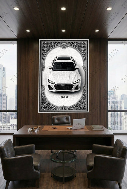 Audi RS 6 Car Rug Wall Tapestry – Retro Persian Style Automotive Art - Rilva Design