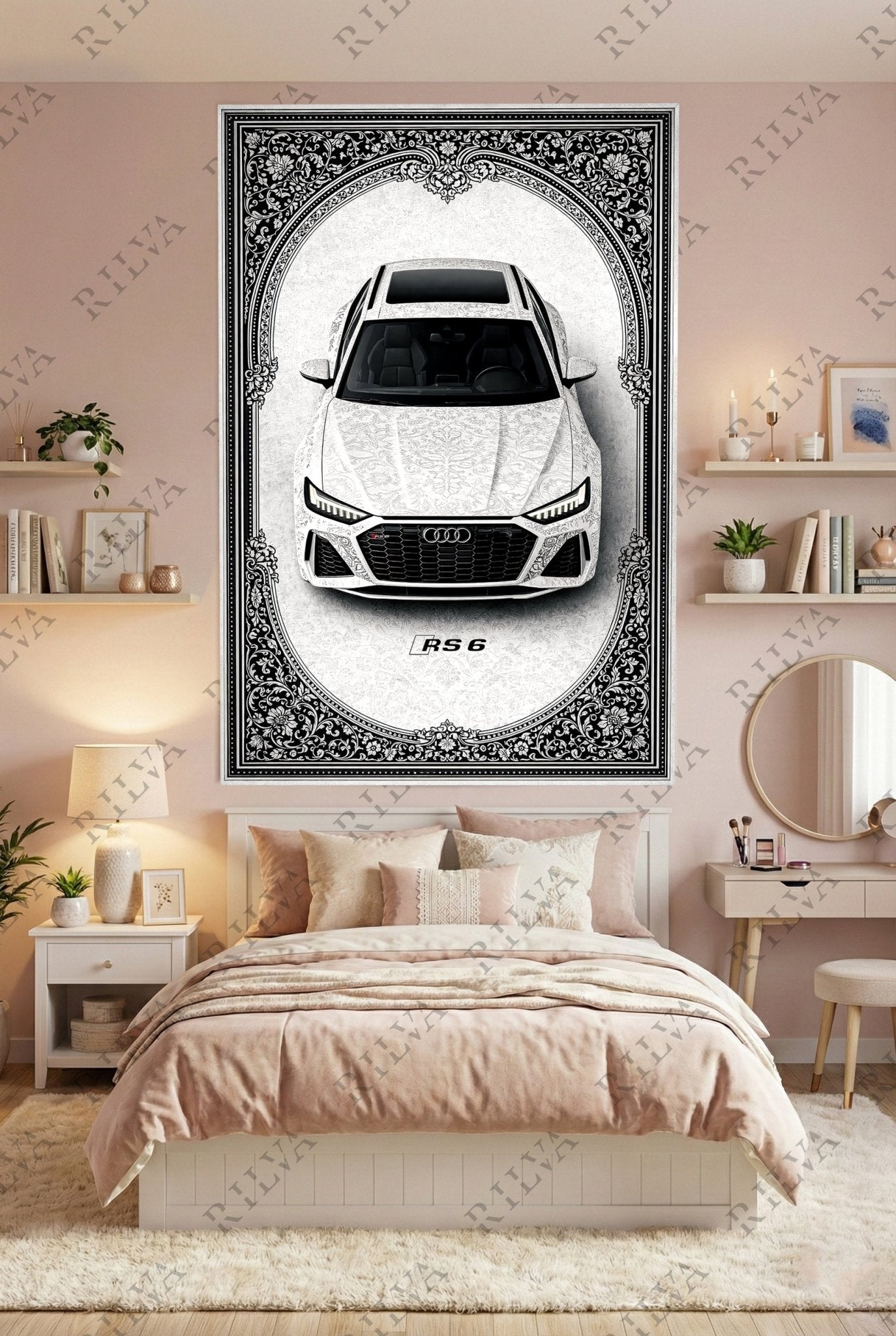 Audi RS 6 Car Rug Wall Tapestry – Retro Persian Style Automotive Art - Rilva Design